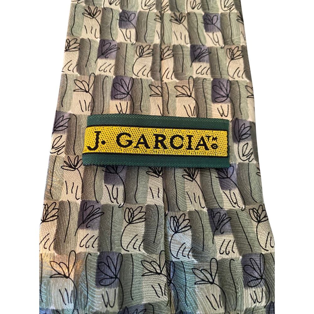 J Garcia Collection Tie Gray Abstract Floral 100% Silk Necktie‎
